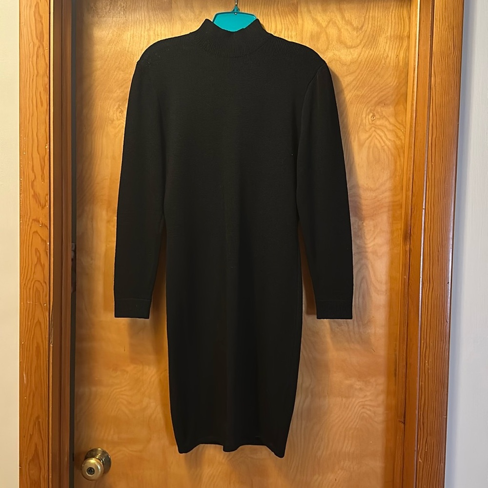 St. John Mock Turtleneck Bodycon Black Sweater Dress